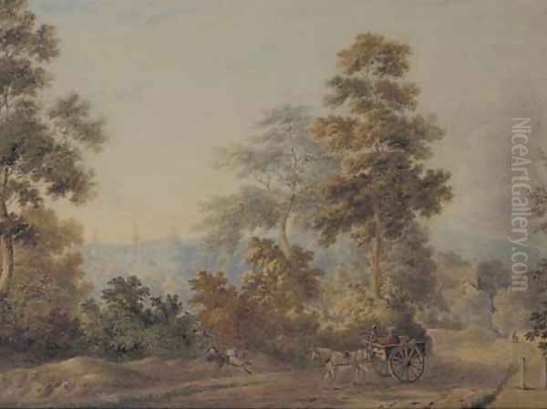 Resting at the roadside with the spires of Oxford beyond Oil Painting by English School