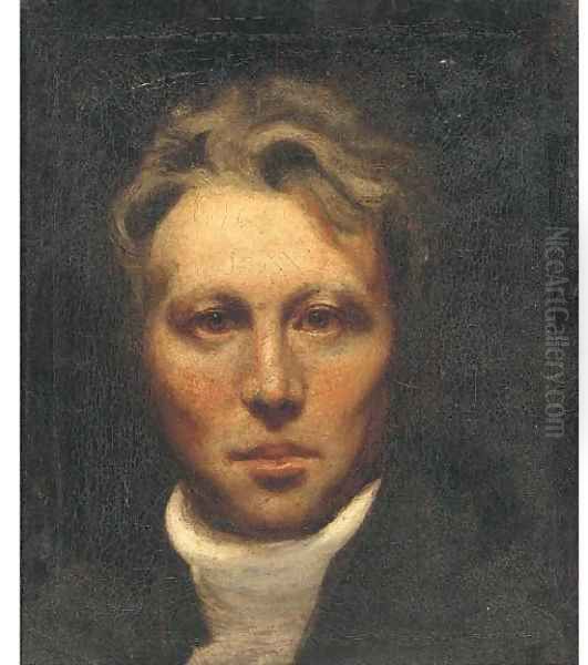 Self-portrait of an artist, bust-length, in a white cravat Oil Painting by English School