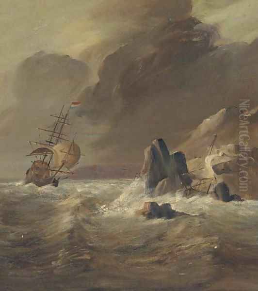 Shipping off the coast 2 Oil Painting by English School