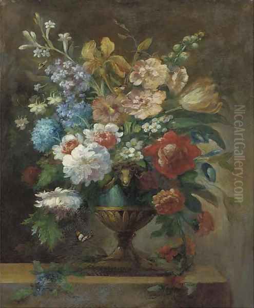 Spring flowers in an urn Oil Painting by English School