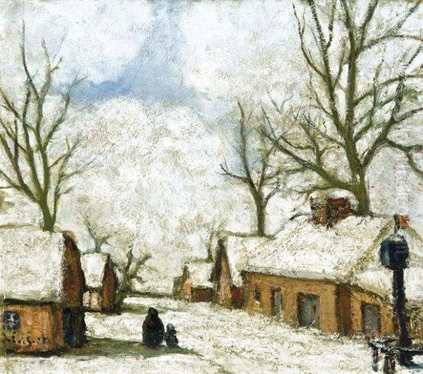 Solitude - Village Sous La Neige Oil Painting by Jakob Smits