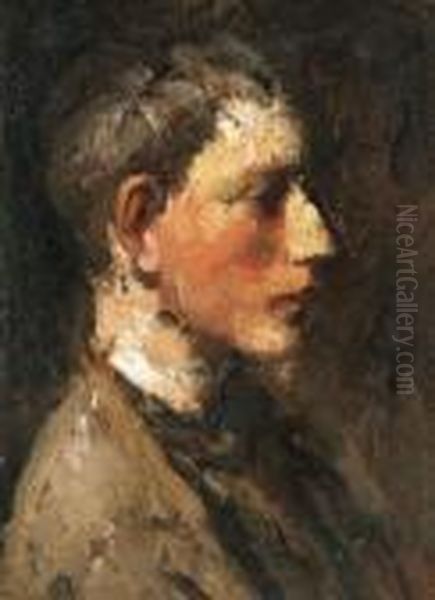 Jonge Man In Profiel Oil Painting by Jakob Smits