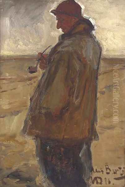 Study of a fisherman on a beach Oil Painting by English School