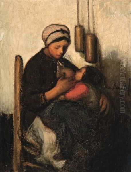 Mother And Child Oil Painting by Jakob Smits