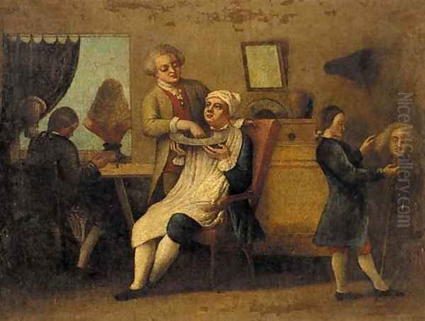 The barber's shop Oil Painting by English School