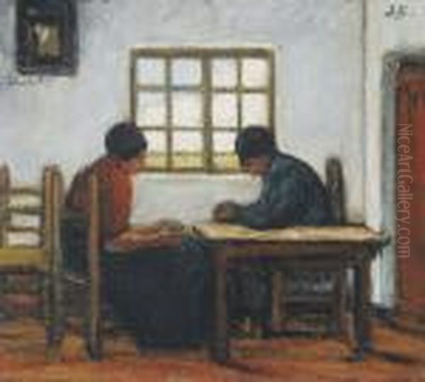 Kempisch Interieur Met Boer En Boerin Oil Painting by Jakob Smits