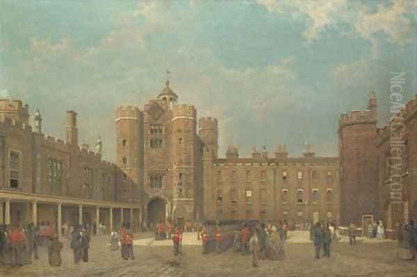 The changing of the guard at St James's Palace Oil Painting by English School