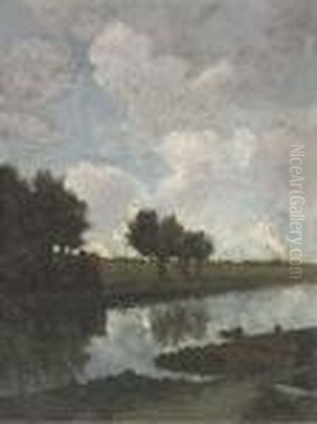 Farm By A Canal Oil Painting by Jakob Smits