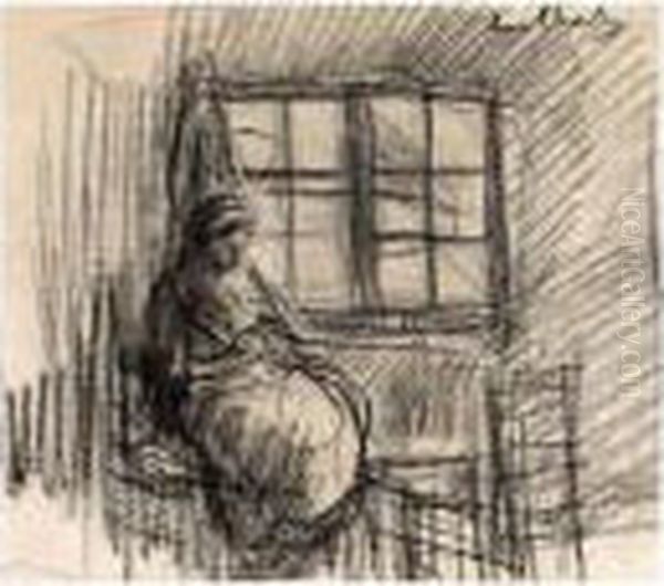 Sitting Woman At The Window Oil Painting by Jakob Smits