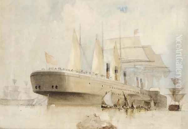 The Great Eastern making ready for sea, possibly on her maiden voyage Oil Painting by English School