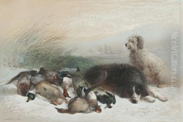 Dogs Waiting Besides The Days Bag Oil Painting by Edward Robert Smythe