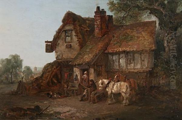 Feeding The Chickens Oil Painting by Edward Robert Smythe