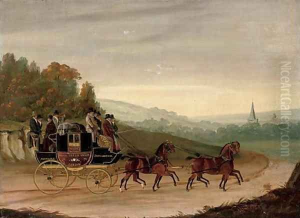 The Royal Leeds Union Coach, Newark to Doncaster Oil Painting by English School