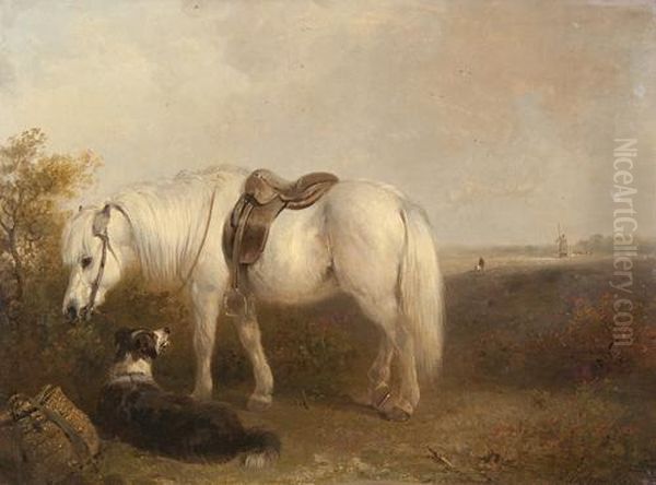 Grey Pony And Sheep Dog Waiting For Their Master Oil Painting by Edward Robert Smythe