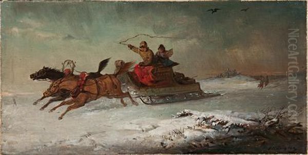 Racing Troika Pursued By Wolves Oil Painting by Edward Robert Smythe