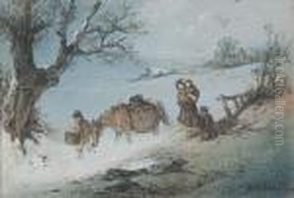 A Family Coming Home Through The Snow Oil Painting by Edward Robert Smythe