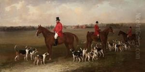 The Suffolk Hunt With Master 
John Josselyn Esq., Whipper-in, Huntsman And Hounds Before Euston Hall Oil Painting by Edward Robert Smythe