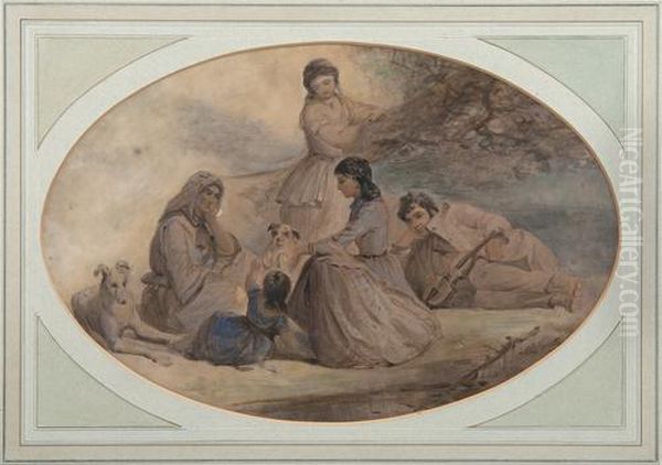 Gypsies Resting Beneath A Tree Oil Painting by Edward Robert Smythe