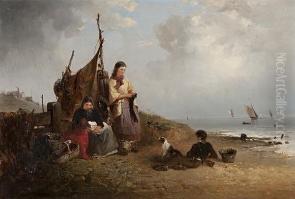 Waiting For The Boats At Pakefield Oil Painting by Edward Robert Smythe