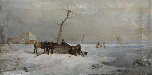 Figures In A Winter Landscape Oil Painting by Edward Robert Smythe