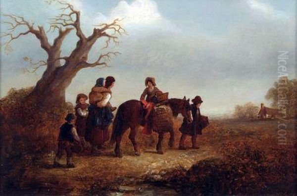 Travellers And Horse In Country Oil Painting by Edward Robert Smythe