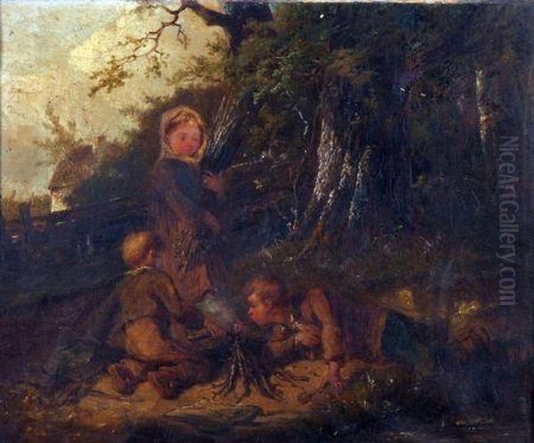 Children Round A Camp Fire Oil Painting by Edward Robert Smythe