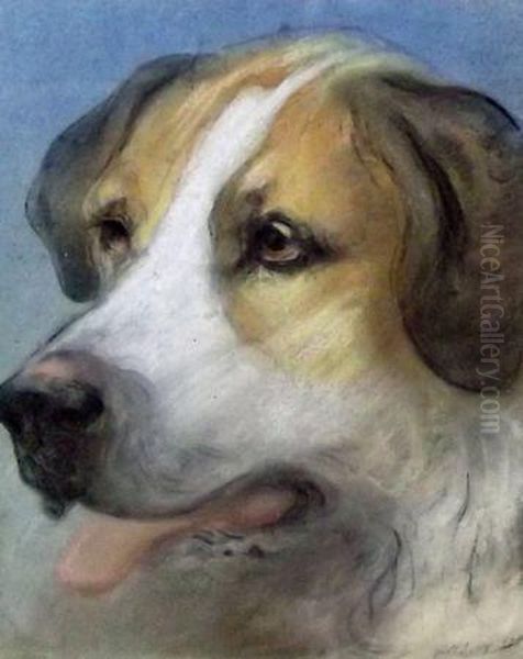 St Bernard Dog Oil Painting by Edward Robert Smythe