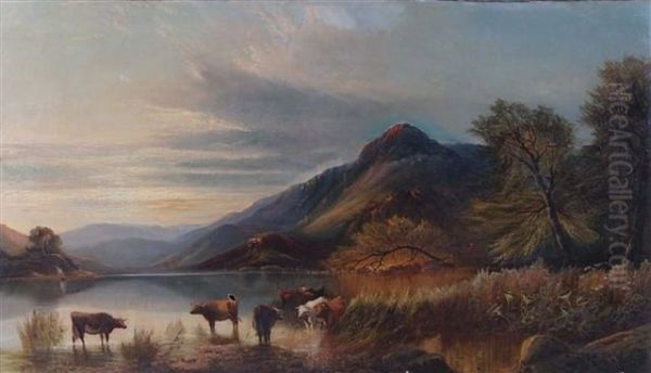 Highland Cattle Watering Oil Painting by Edward Robert Smythe