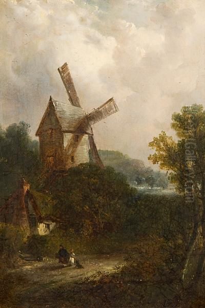 Figures Before A Windmill Oil Painting by Edward Robert Smythe