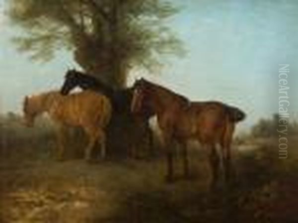 Horses Sheltering Under A Tree Oil Painting by Edward Robert Smythe