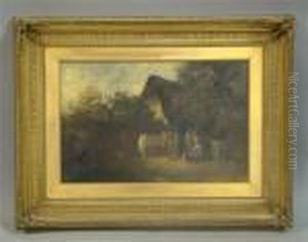 Country Folk With Horses Outside Their Cottage Oil Painting by Edward Robert Smythe