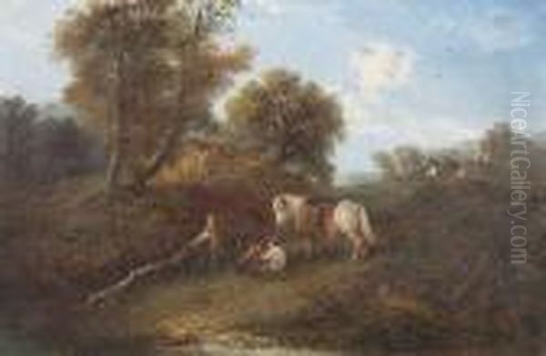 Slanting Landscape With Horse, Boy And Sheepdog Oil Painting by Edward Robert Smythe