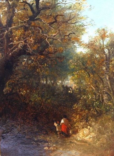 Figures On A Woodland Path Oil Painting by Edward Robert Smythe