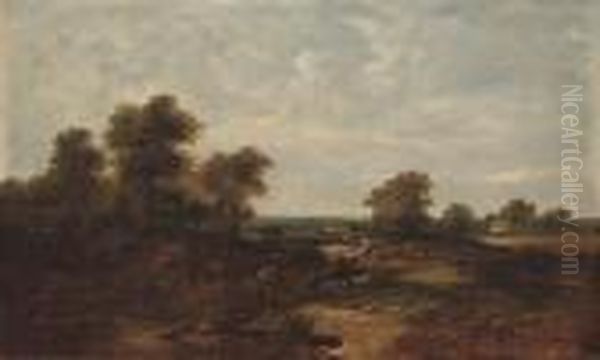 A Figure In An Extensive Landscape Oil Painting by Edward Robert Smythe