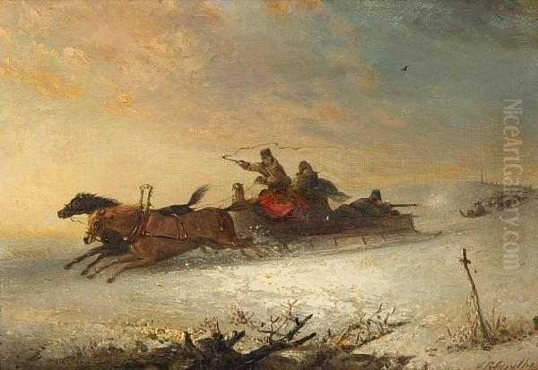 Troika In A Snowy Landscape Oil Painting by Edward Robert Smythe