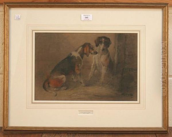 Study Of Two Hounds At A Barn Door Oil Painting by Edward Robert Smythe