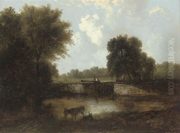 Bowden Lock, Suffolk Oil Painting by Edward Robert Smythe