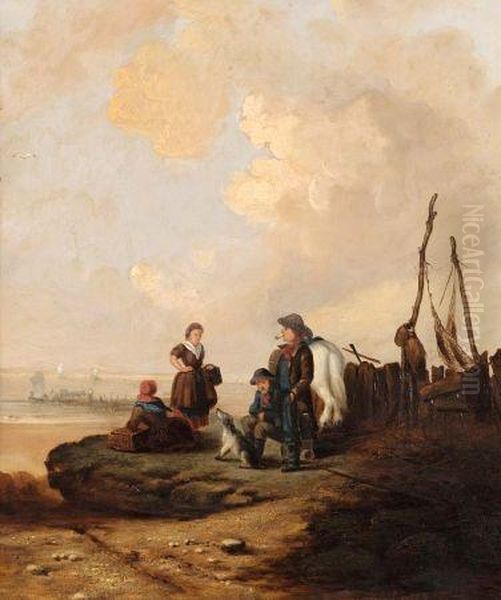 Fisher Folk Resting By Seaside, 14 Oil Painting by Edward Robert Smythe