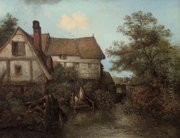 Figures Before A Watermill Oil Painting by Edward Robert Smythe