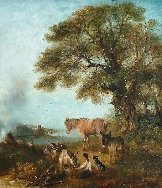 A Riverside Encampment Oil Painting by Edward Robert Smythe