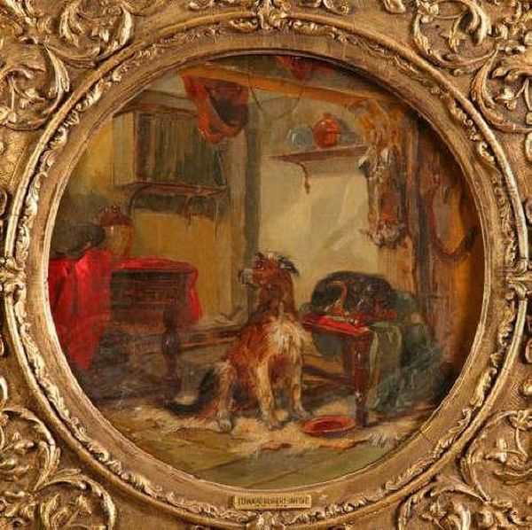 Dogs In A Cottage Interior 11 Oil Painting by Edward Robert Smythe