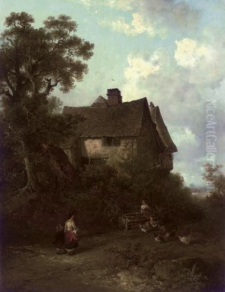 Figure Before A Cottage Oil Painting by Edward Robert Smythe