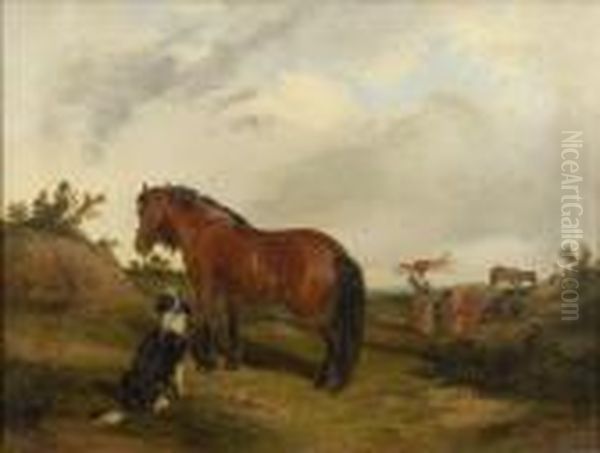 An Encampment Of Travellers, Figures Gathered By A Fire, Withdonkeys, Pony And Dog Oil Painting by Edward Robert Smythe