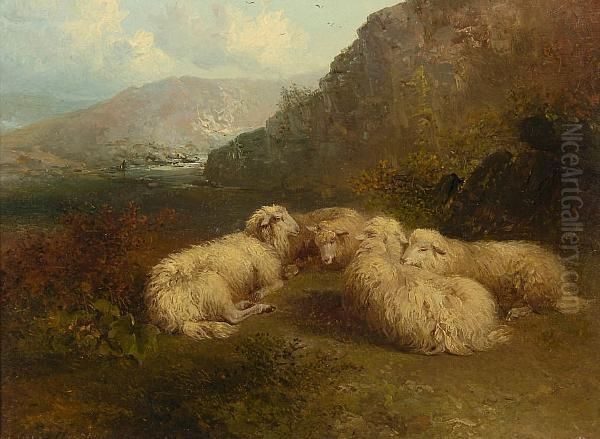 Sheep In A Mountainous Landscape Oil Painting by Edward Robert Smythe