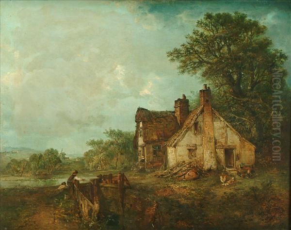 Landscapewith Thatched Cottage Oil Painting by Edward Robert Smythe