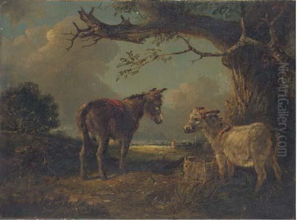 Two Donkeys In A Landscape Oil Painting by Edward Robert Smythe