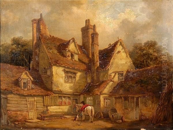 Figure With A Horse Outside The White Swan Inn Oil Painting by Edward Robert Smythe