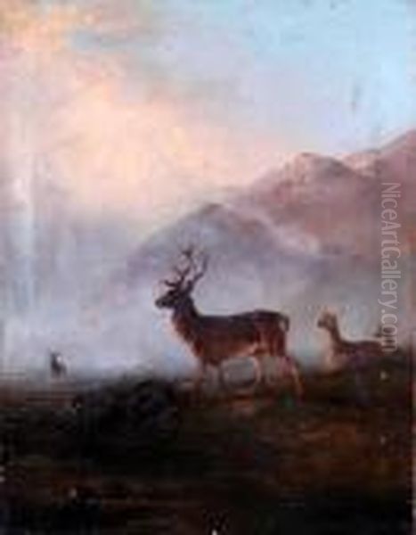 Deer In A Mountainous Landscape Oil Painting by Edward Robert Smythe