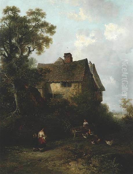 Feeding The Chickens Oil Painting by Edward Robert Smythe