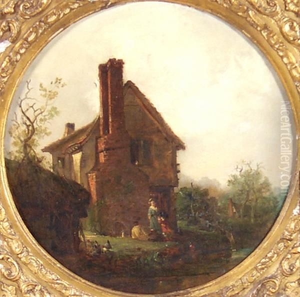 Figures By A Riverside Cottage Oil Painting by Edward Robert Smythe